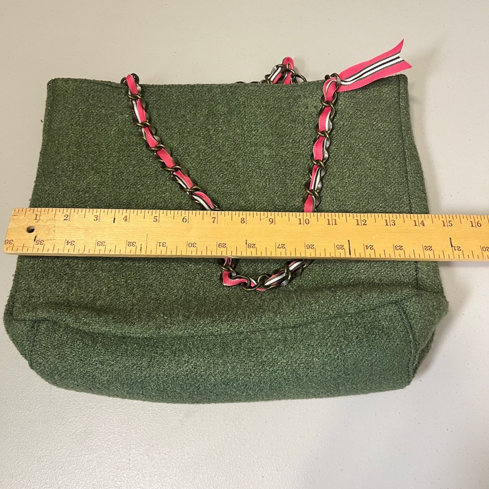 Goldie Limited Edition 4 Olive Green Textured Tote Bag Pink Ribbon Chain Strap - Picture 7 of 9
